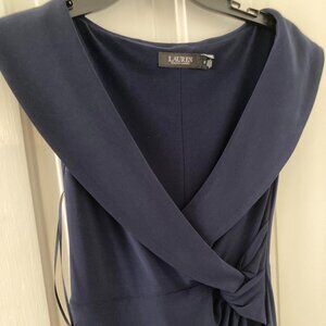 Ralph Lauren Navy Jersey Off-the-Shoulder Side-Slit Column Gown